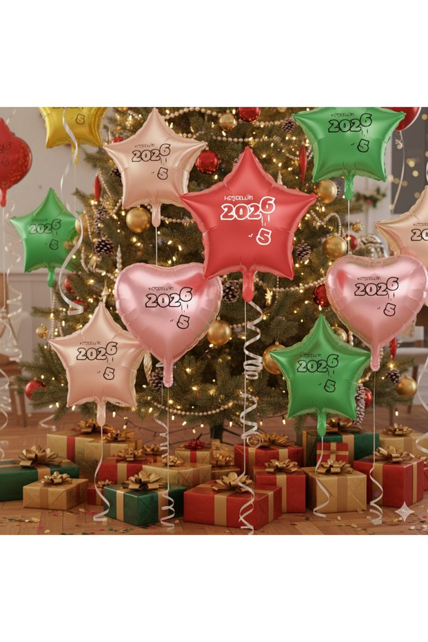 Welcome 2026 Foil Balloon Christmas Ornament Party Decoration Christmas Tree Ornament Rose Gold Heart