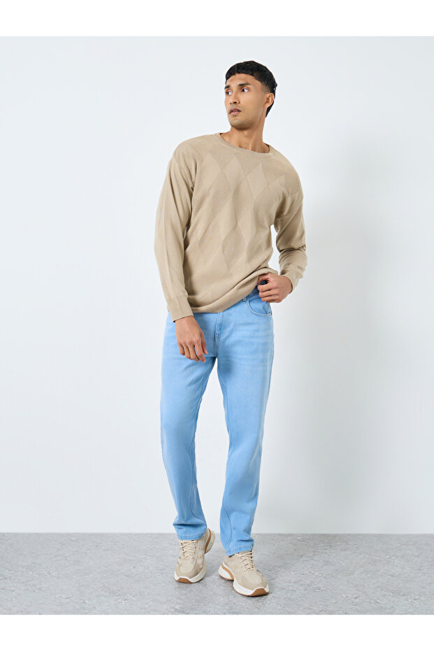 Men Beige Diamond Pattern Sweater - 2