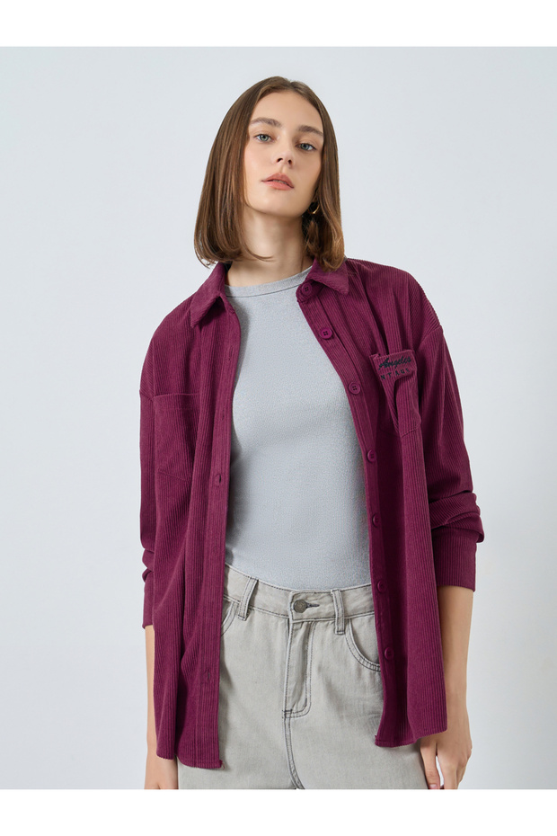 Oversized Longline Corduroy Shirt with Pockets