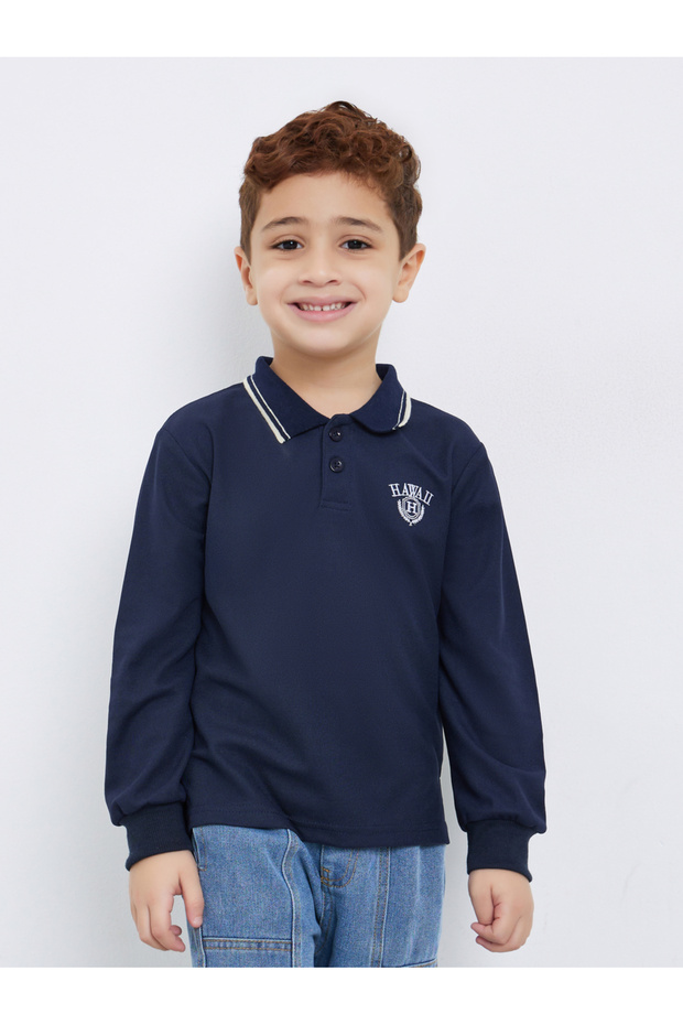Embroidered Detail Long Sleeve Tipped Polo T-Shirt