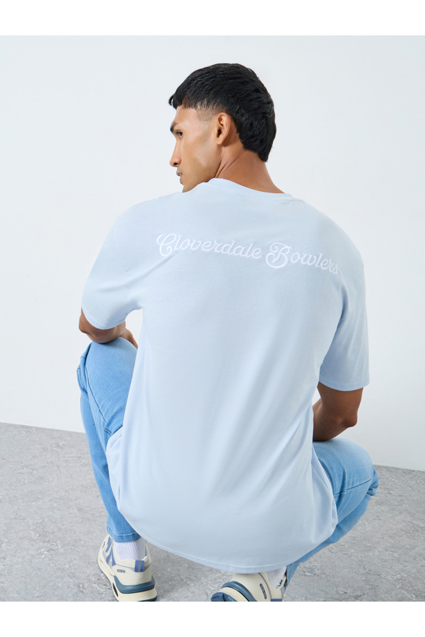 Light Blue Embroidered Oversized T-Shirt