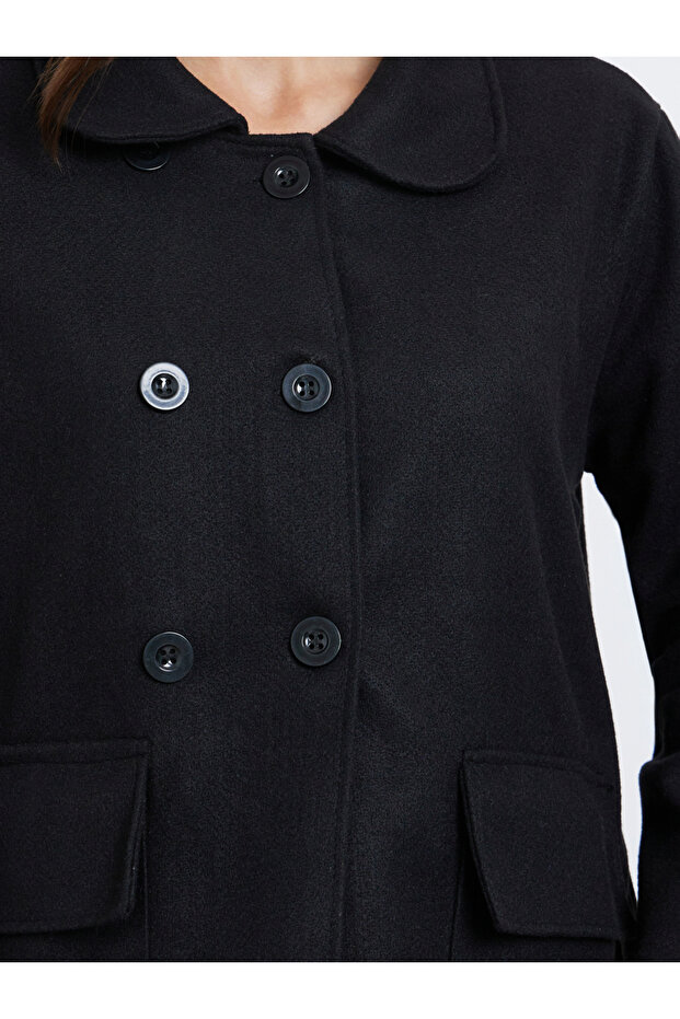 Black Solid Button-Down Coat - 3