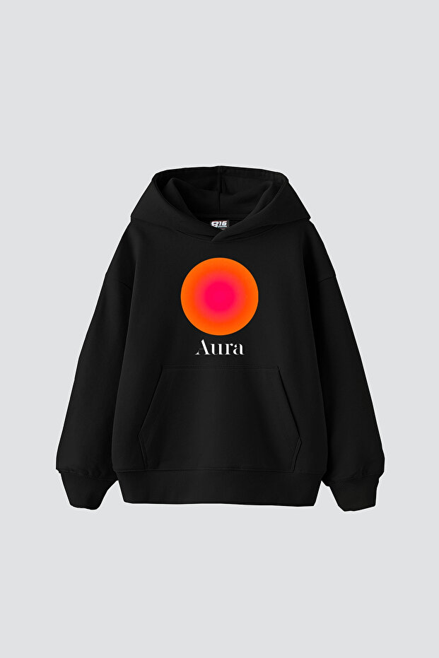 Aura Printed Oversized Unisex Black Hoodie