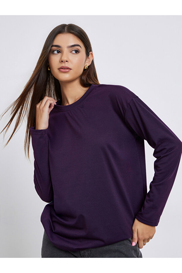 Women Purple Solid Dropped Shoulder Oversized T-Shirt