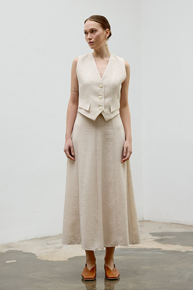 Cream Linen Skirt Vest Siena Set