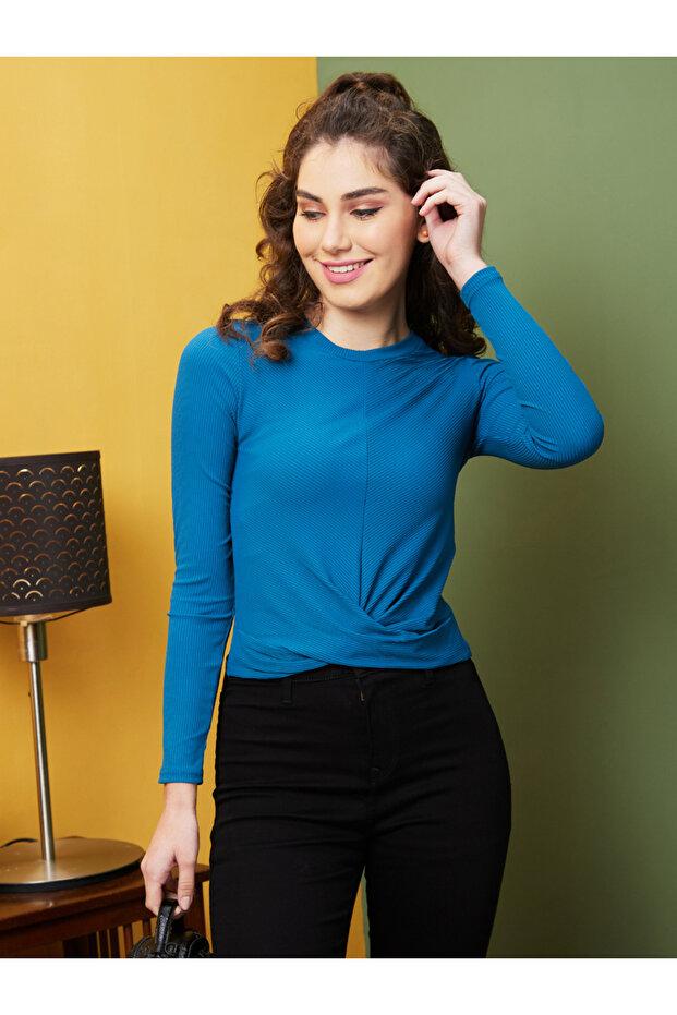 Women Teal Green Twisted Top