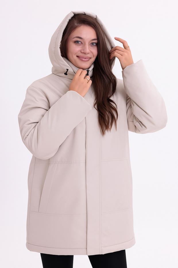 Women's Stone Fur Lined Removable Hood Water and Windproof Hooded Regular Winter Coat & Jacket & Parka