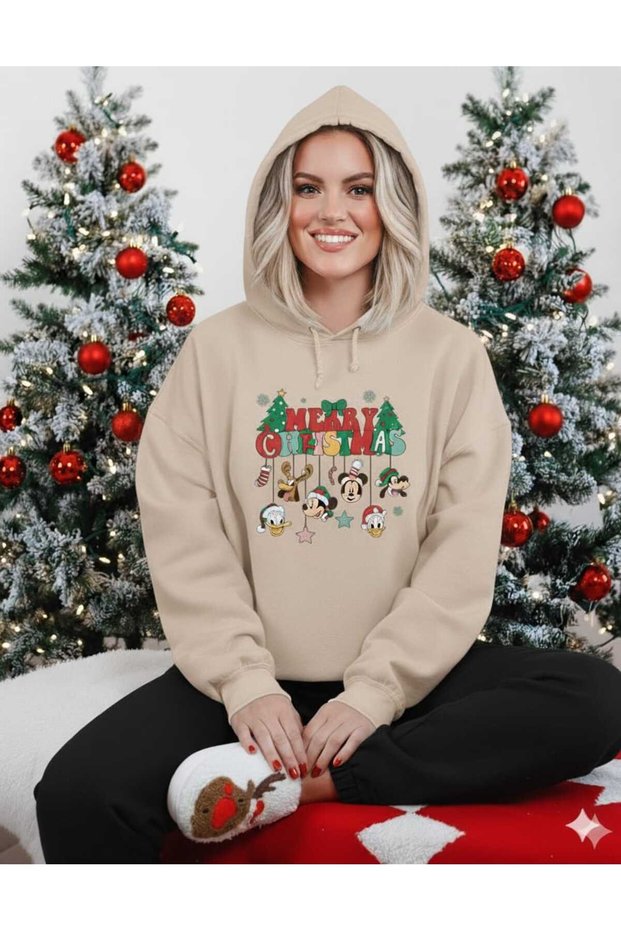 Liyadaco Unisex Beige Merry Christmas Printed Festive Party Sweatshirt Christmas Gift -Christmas Hoodie
