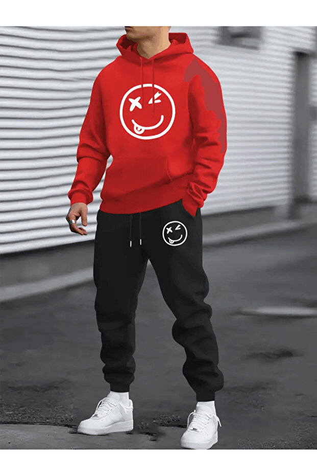 'X-Eyed Unbalanced' Smiling Face Printed Hoodie Set