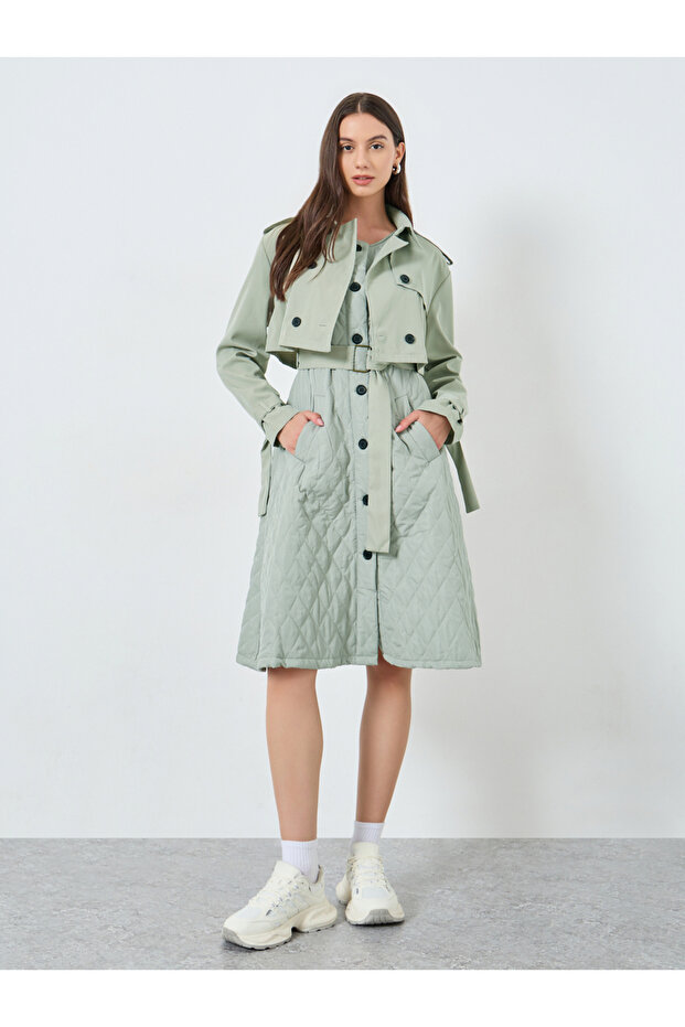 Green Quilted Look Dress and Crop Jacket Co-Ords