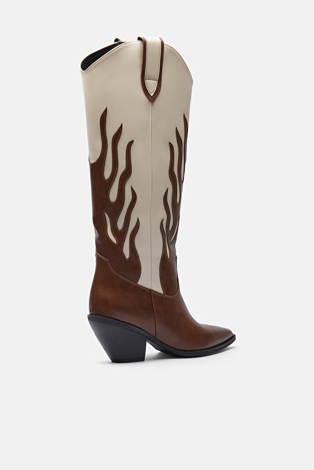 Flame Patterned Cowboy Boots - Flame - 3