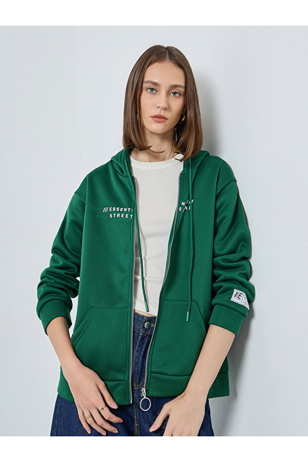Longline Slogan Print Zip Up Hoodie