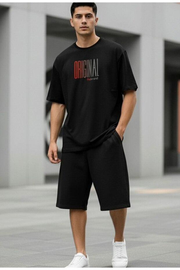 Sportswear Oversize T-Shirt Set - Printed Top and Bottom Shorts
