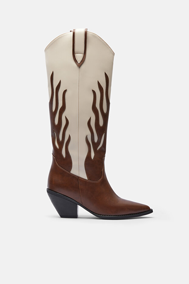Flame Patterned Cowboy Boots - Flame - 2