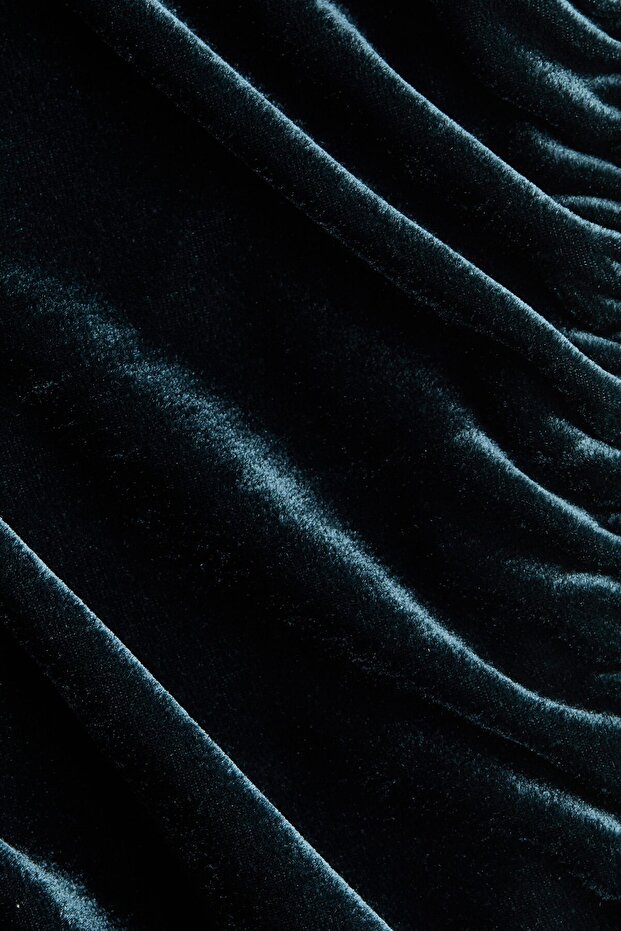 Drapeli Velur Mini Elbise - 6