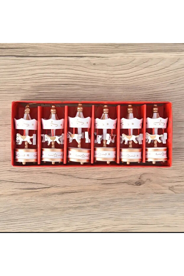 Wooden Carousel Christmas Tree Ornament Gift Pack of 6