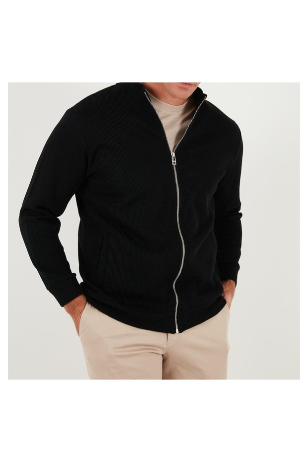 Men's Stand-Up Collar Gearded Regular Fit Top Quality Selanik Cardigan