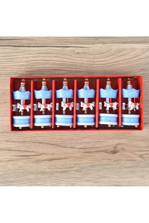 Wooden Carousel Christmas Tree Ornament Gift Pack of 6
