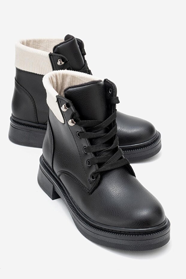 Simple Women's Rubber High-Top Boots Black Leather