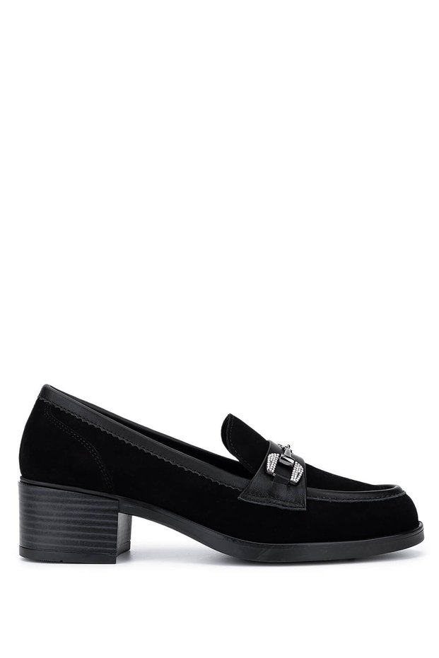 Women's Genuine Leather Black Suede Loafer Shoes