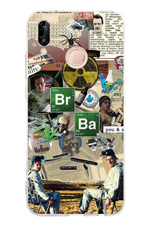 حافظة سيليكون متوافقة مع هاتف هواوي P20 لايت من Breaking Bad Collage مطبوع - 1