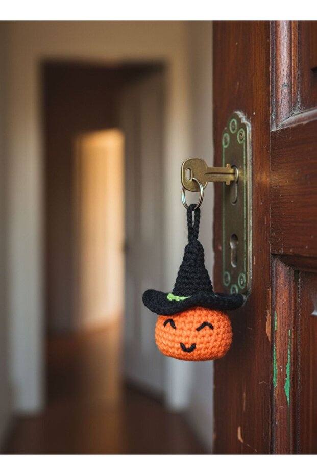 Hand Knitted Pumpkin Keychain or Car Mirror Ornament | Halloween Themed
