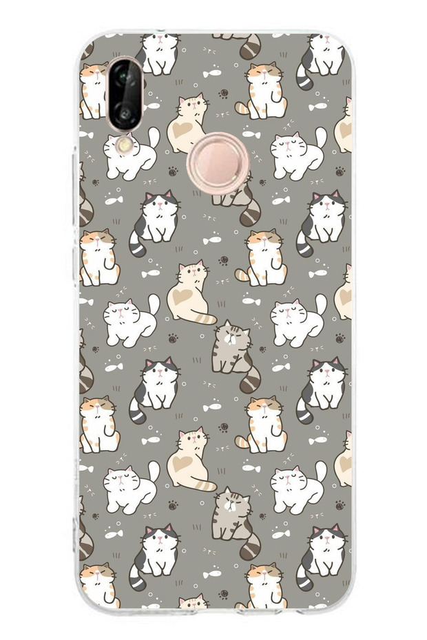 Huawei P20 Lite Compatible Tiny Cute Cats Printed Silicone Case - 1