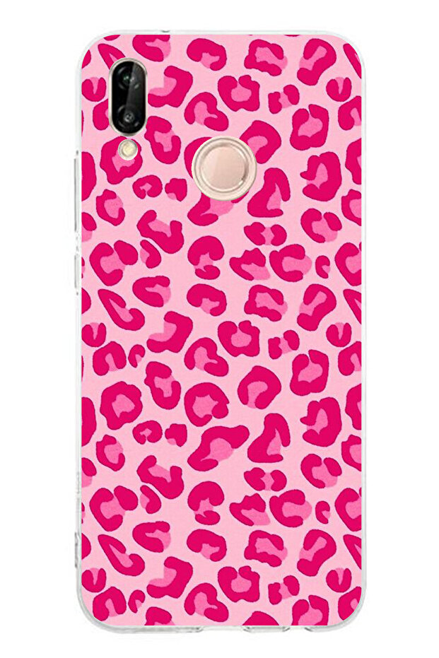 حافظة سيليكون مطبوع متوافقة مع هاتف هواوي P20 لايت بتصميم الفهد الوردي - 1