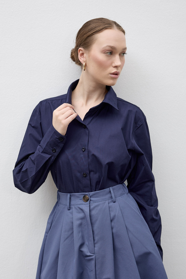 Navy Blue Classic Cut Cotton Alba Shirt