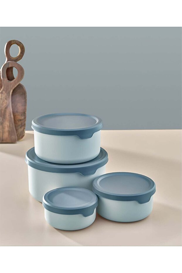 Storage Container Round Set of 8 with Soft Lid Blue Food Freezer Food Container