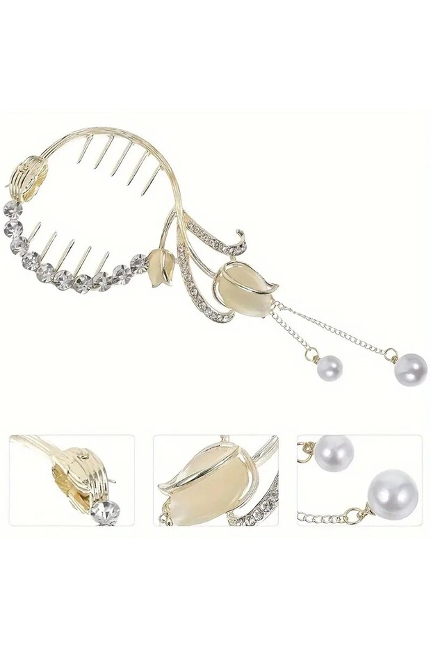Ancient Style,Stone, Pearl Tulip Tassel Hairpin, Ponytail Clip, Stylish, Gift