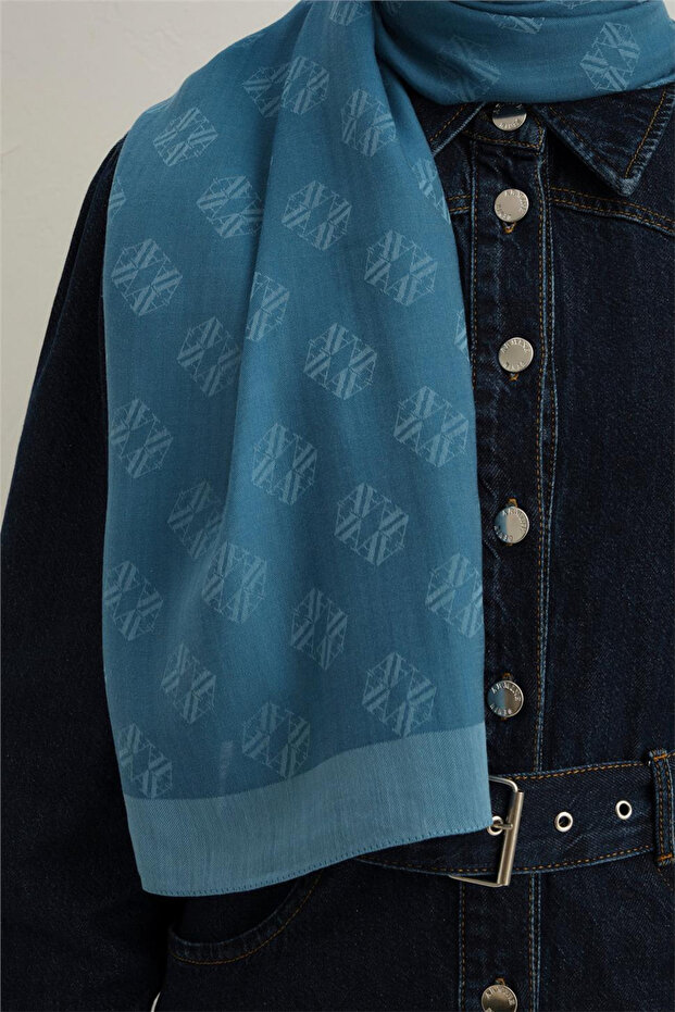 Silk Minimal Monogram Pattern Shawl 1 - 32118 - 3