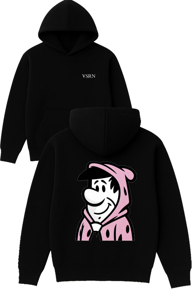 Man of Adventure Design Printed Oversized Black Hooded Sweatshirt