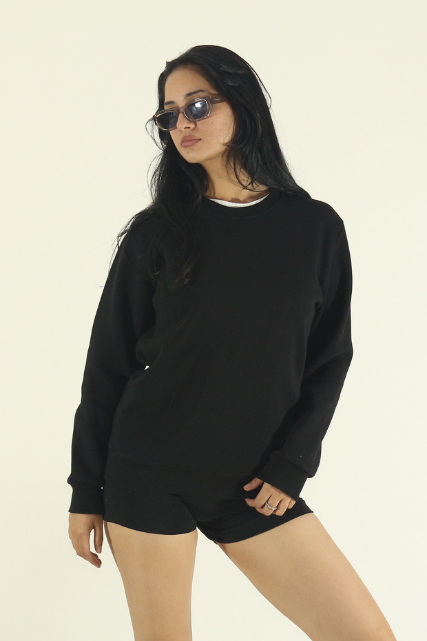 Women's Winter Fleece-Lined Cotton Puff Fabric Crew Neck Sweatshirt