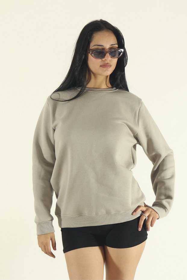 Women's Winter Fleece-Lined Cotton Puff Fabric Crew Neck Sweatshirt