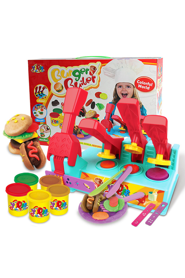 Burger Builder Clay Set for Kids Color Dough Play Kitchen Toy Creative Burger Maker Modeling Set 3+
