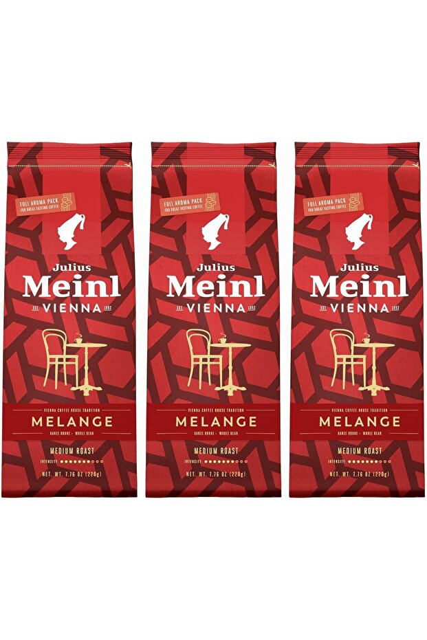Vienna Melange Roasted Coffee Beans, Medium Roast, Intensity 7, 220g - Pack of 3