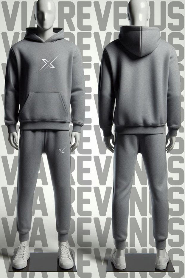 X Printed Hooded Sweatshirt and Sweatpants Unisex Cotton Sports Set