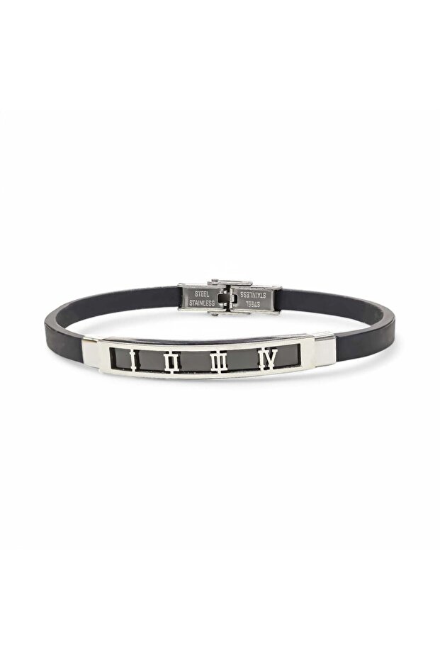 Men's Roman Numeral Patterned Silicone Cord Steel Bracelet