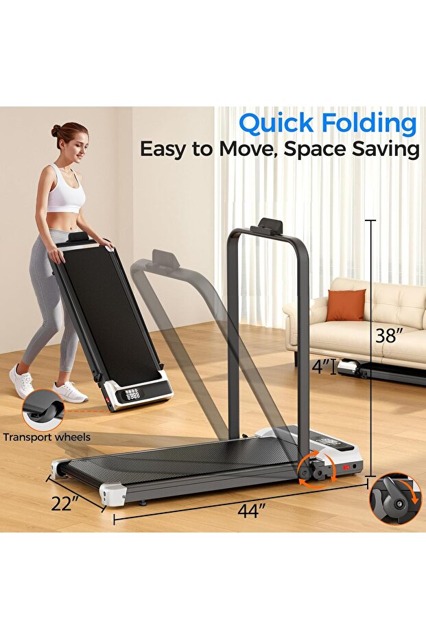 Walking Pad with Handle Bar, 2.5HP Portable Walking Pad 2 in 1 FoldableTreadmill for Home Small - 3
