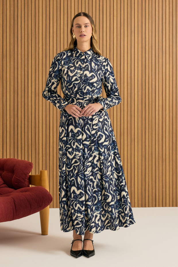 Desenli Viscon Elbise - 2