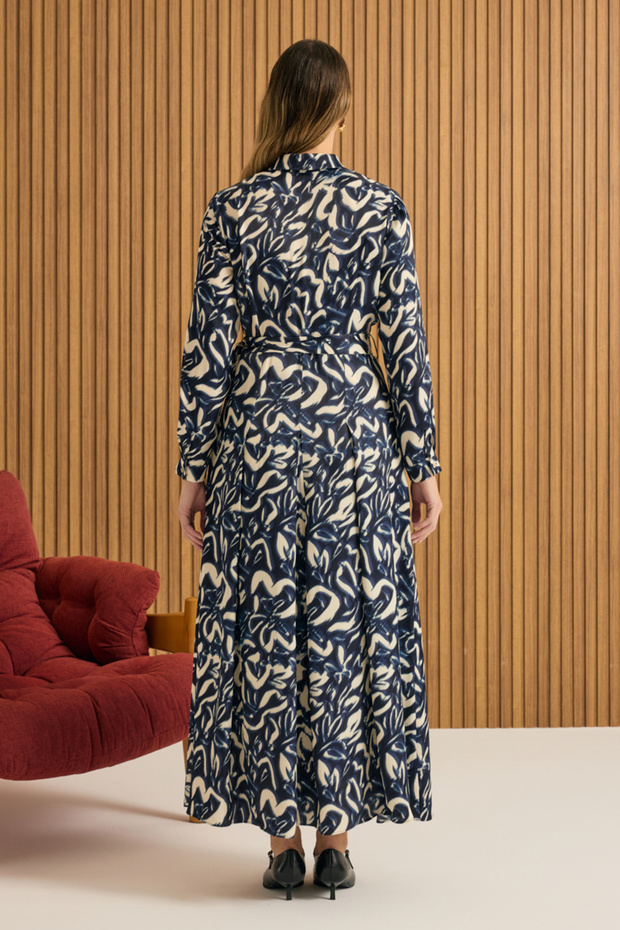 Desenli Viscon Elbise - 6