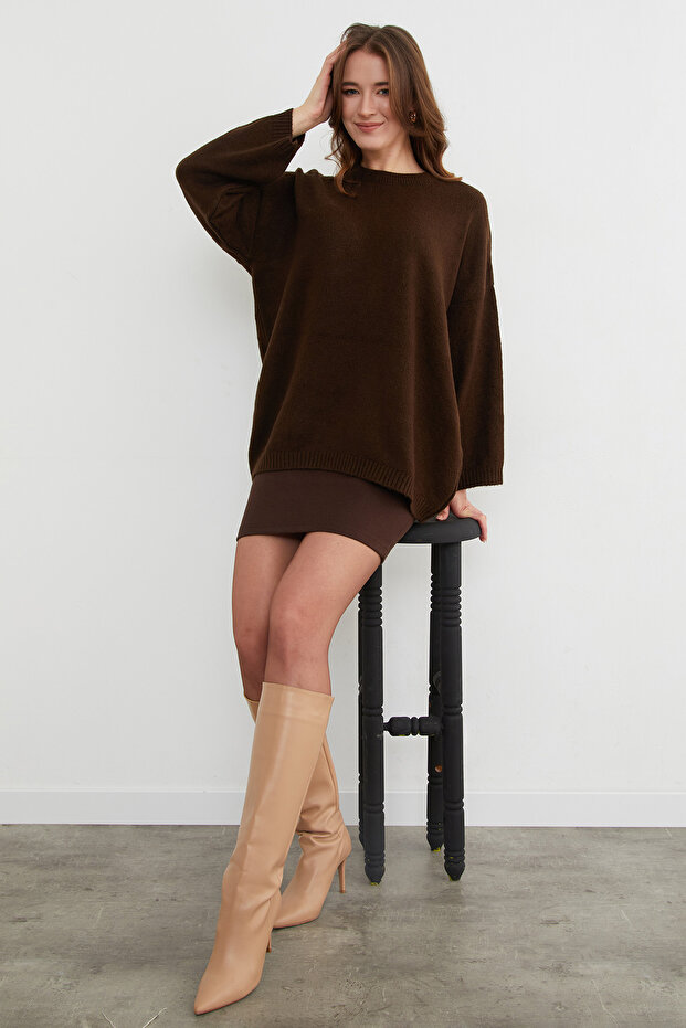 Basic Bisiklet Yaka Salaş Triko Kazak - 3