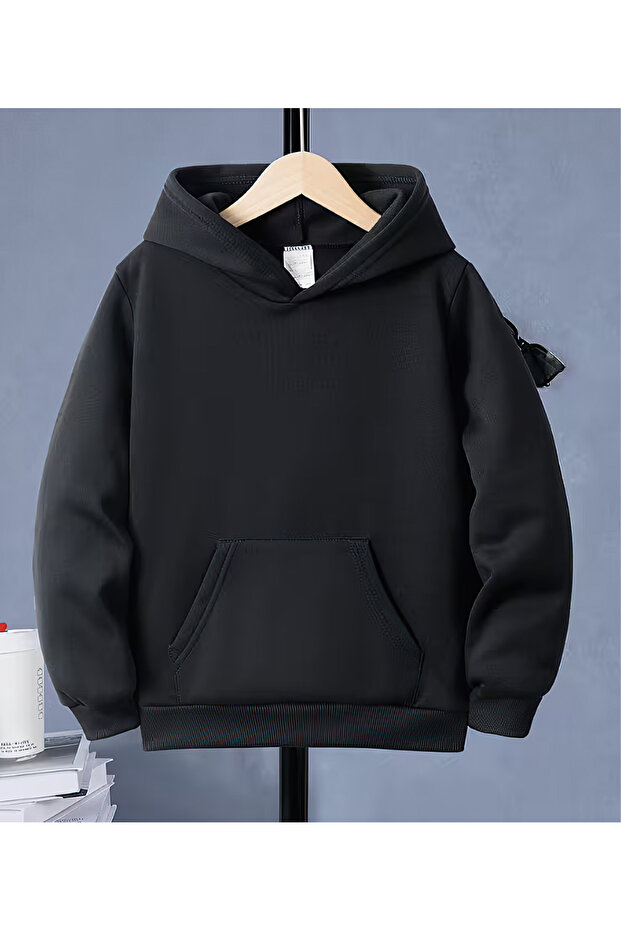 Children's Hooded Sweatshirt Unprinted Solid Black with Pockets