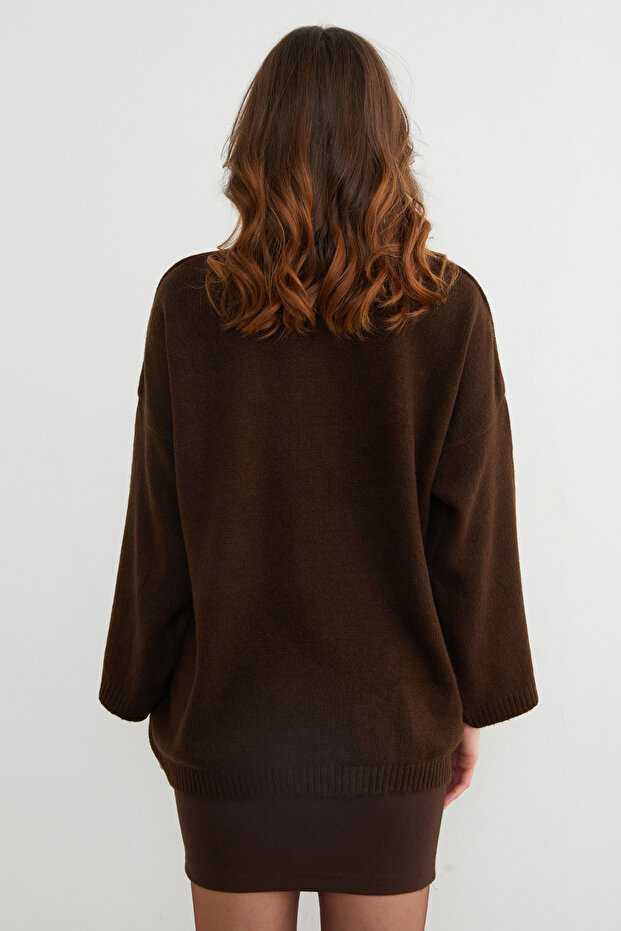 Basic Bisiklet Yaka Salaş Triko Kazak - 8