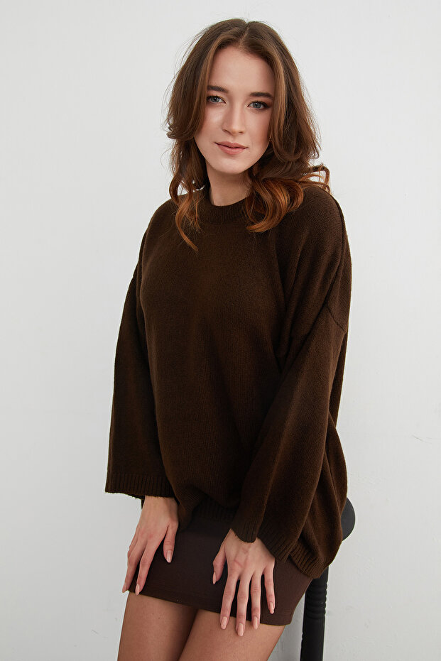 Basic Bisiklet Yaka Salaş Triko Kazak - 5