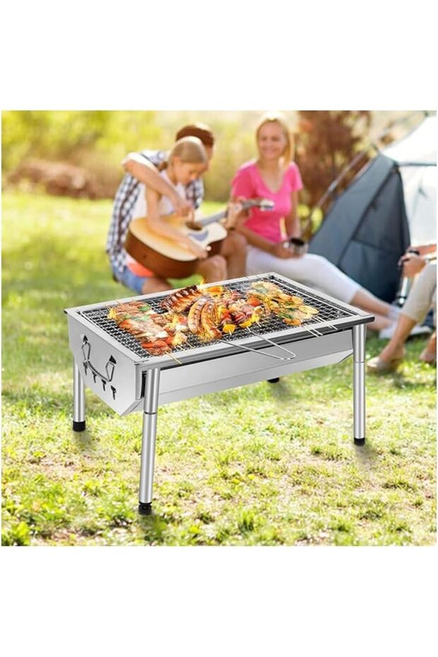 YU WELL Mini Stainless Steel Foldable Portable Charcoal BBQ Grill (Silver-Small)