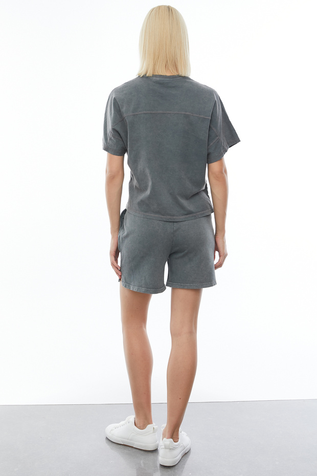 Yıkamalı Beli Lastikli Regular Şort - 5