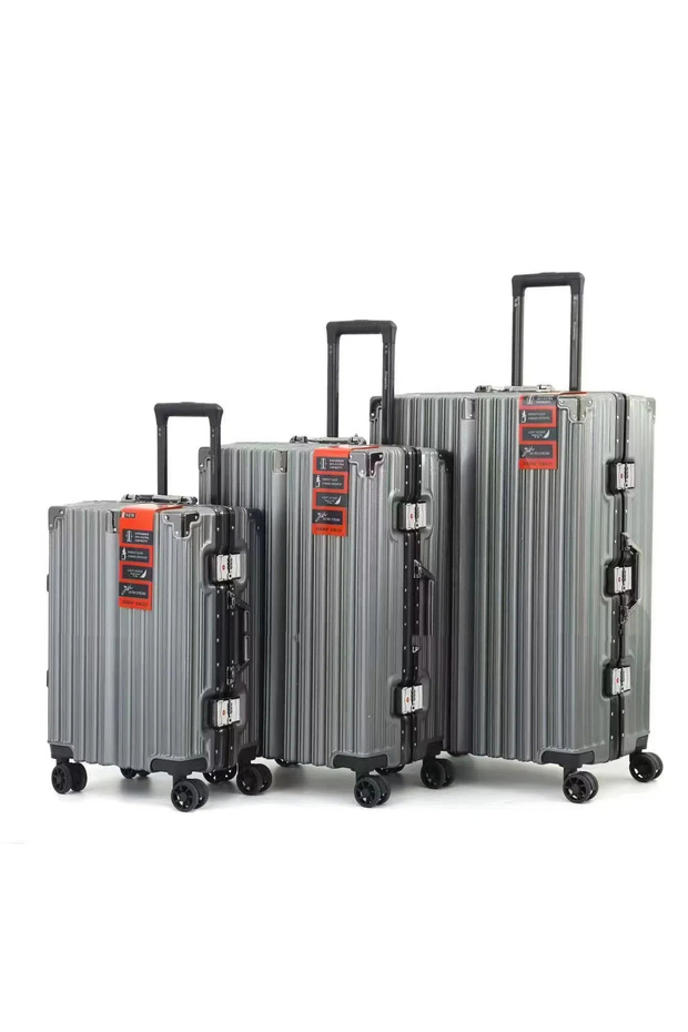 Luxury PC Travel Suitcase Vintage Suitcase Set W/ Mute Universal Wheel Combination Lock - Dark Gray