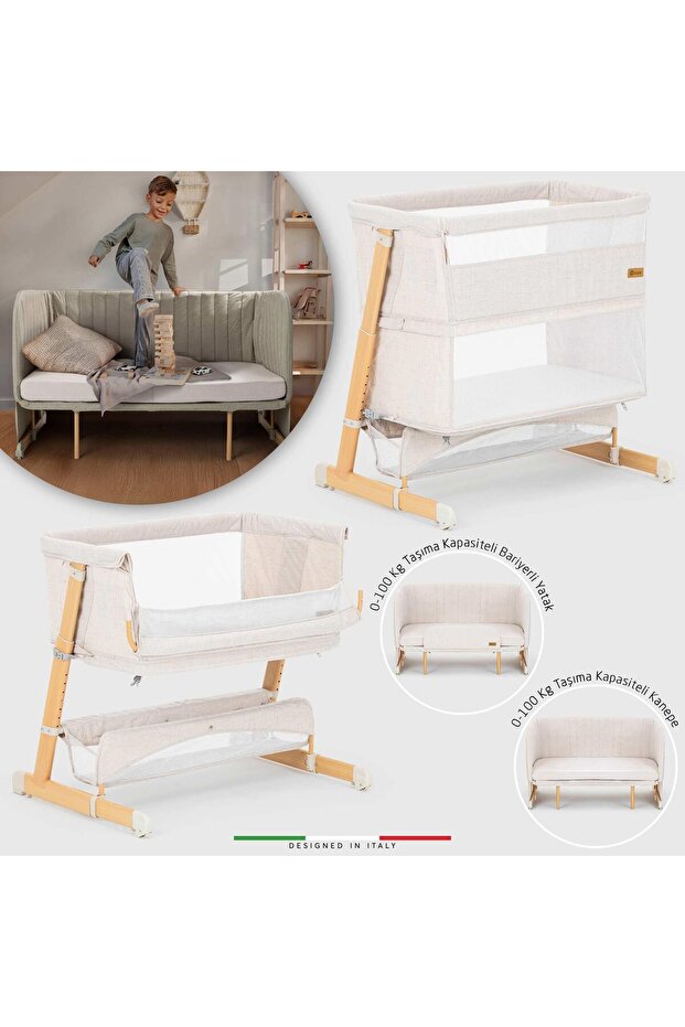 Elele Lettino 4in1 XL Büyüyebilen Anne Yanı Bebek Beşik Park Yatak 0-100 Kg Bej